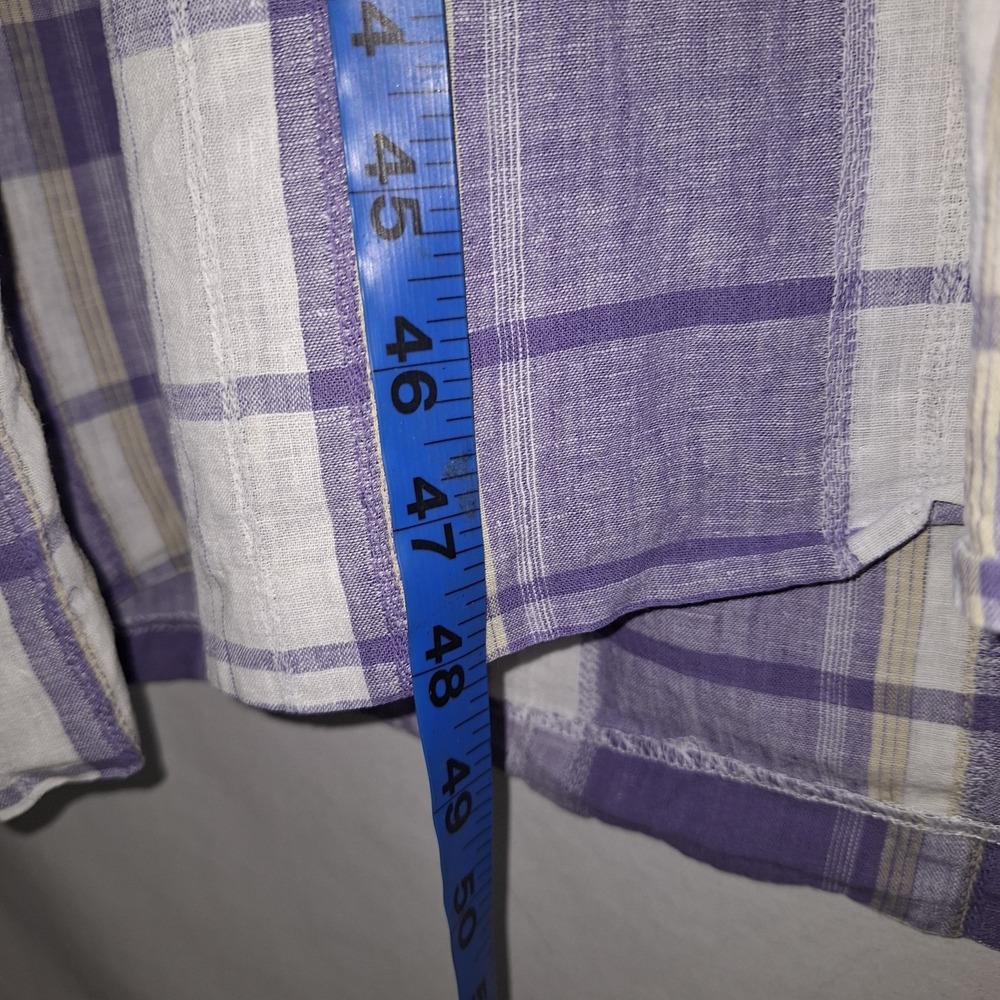 Vintage 90s Periwinkle White Plaid Linen Blend Dress 12 VTG Midi Cottagecore - Picture 11 of 16